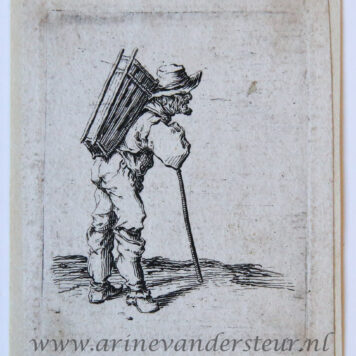 [Antique print, etching] Man standing in right profile with a basket on his back, before 1660.