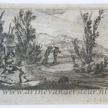 [Antique print, etching] Peasants gathered before a house /Boeren bij een huis, before 1660.