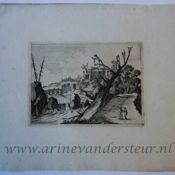 [Antique print, etching] Waterfall between banks, crowned by bare trees. ca. 1650.