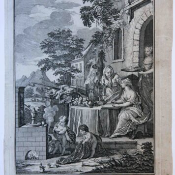 [Antique title page, 1742] Algemeen huishoudelijk-, natuur-, zedekundig-, en konst- woordenboek, published 1742, 1 p.