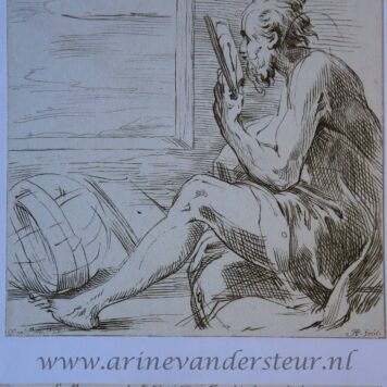 [Antique print, etching] Old man (a philosopher?) looking into a mirror/Oude man kijkt in de spiegel, ca. 1732-1736.