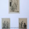 Drie handgekleurde etsen/Handcolored etchings: Standing man with hat, smoking a pipe, helping a child to walk [plate 23 from "Zinspelende gedigjes, op de geestige printjes ge-etst door Pieter de Mare...", 1793] (Staande man met hoed en pijp helpt een kind wandelen).
