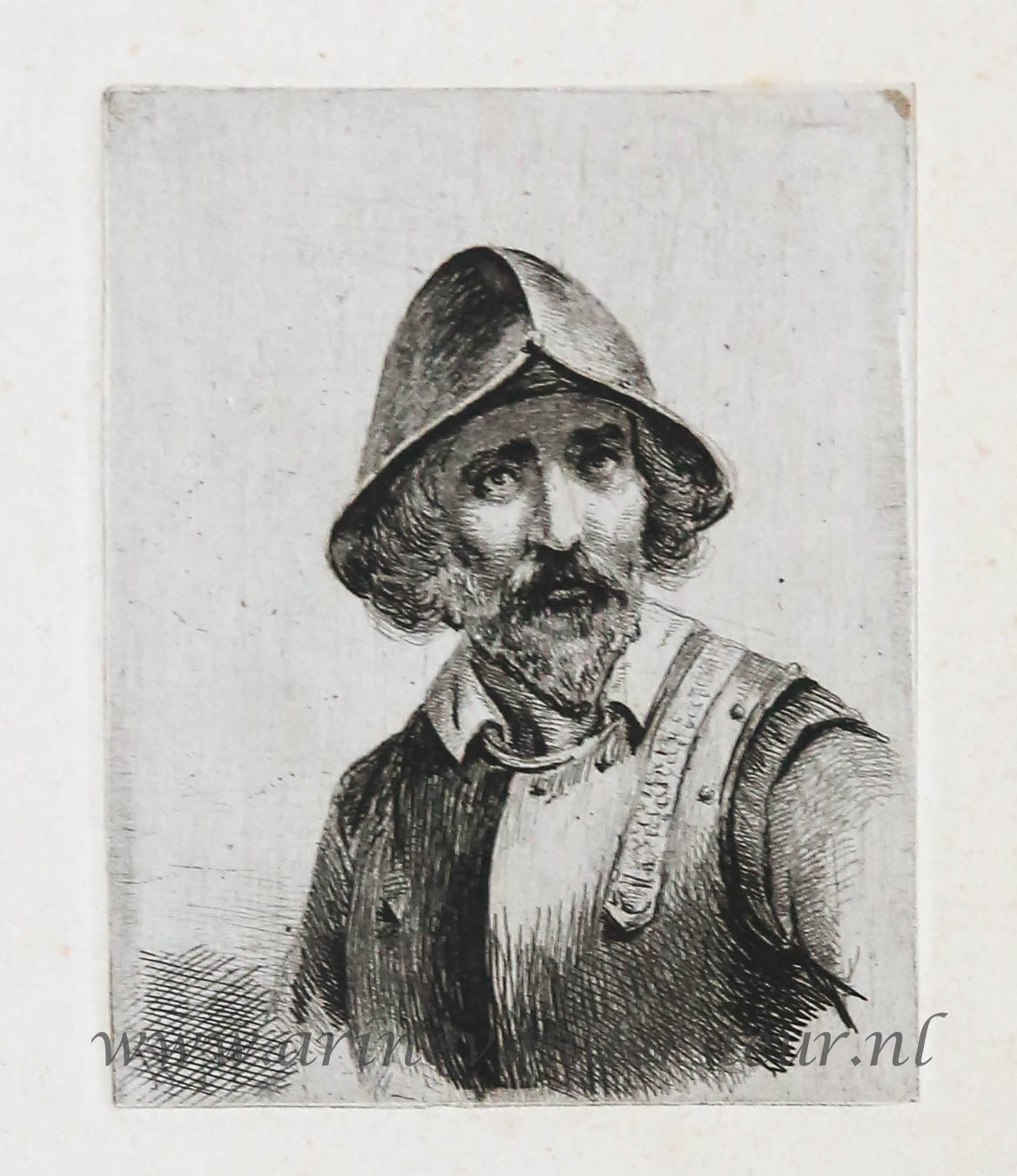 [Antique print, etching] Study of a man with helmet and armor / Studie van man met helm en harnas..