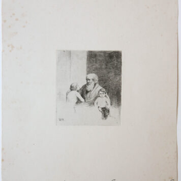 [Antique print, etching] Old bearded man with a child, a boy, and a dog / Oude bebaarde man met kind en hond. .