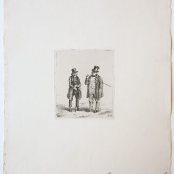 [Antique print, etching] Two men with walking sticks and top hat / Twee mannen met wandelstokken en hoge hoeden..