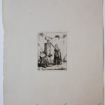 [Antique print, etching] Two women at a water pump.