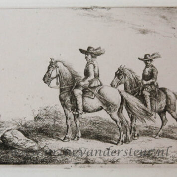 [Antique print, etching] Two horsemen on an exploration / Twee ruiters.
