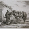 [Antique print, etching] Horse at a manger / Paard bij een kribbe.