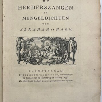 Poetry, 1751, De Haen | De Herderszangen en Mengeldichten. Amsterdam, T. Crajenschot, 1751, (20) 392 (8) pp.