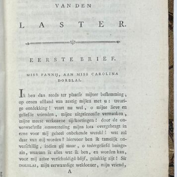 Women, 1791, Wolff | De Gevaaren van den Laster; in eene Briefwisseling tusschen Miss Fannij Springler, en haare Vrienden: door E. Bekker, wed. A. Wolff. 's Graavenhaage, Isaac van Cleef, 1791, 322 pp.