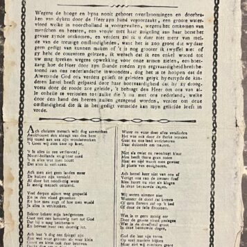 Flooding, North Holland | Gedicht aan myn geliefde landgenoten. Gesigneerd Gerrit Siemons. 1 blad plano, gedrukt, eerste helft 19e eeuw.