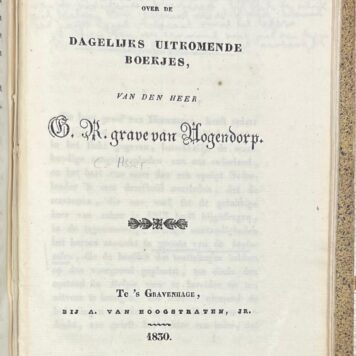 Dutch History, 1830, Belgium | Zeven stukjes ten vervolge op de scheiding van Holland en Belgie. 's-Gravenhage, A. Kloots, 1830, bound with other parts.