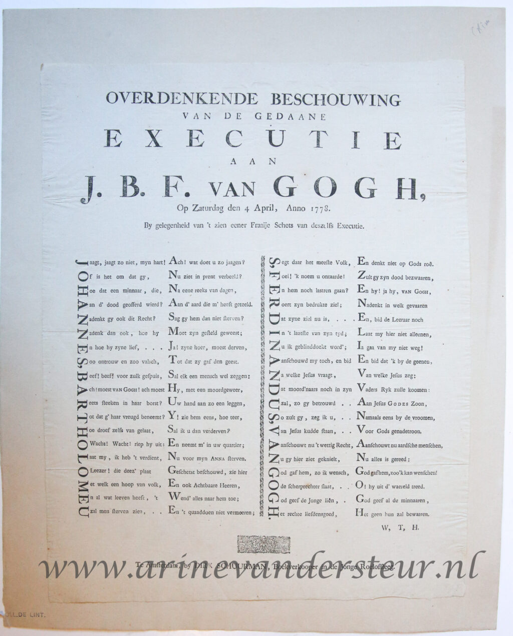 [Antique prints, engravings and pamphlet] Print and Announcement of the execution of J.B.F. van Gogh, on Saturday 4 April 1778.