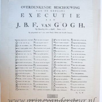[Antique prints, engravings and pamphlet] Print and Announcement of the execution of J.B.F. van Gogh, on Saturday 4 April 1778.