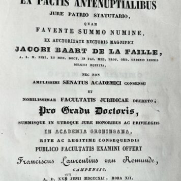 [Dissertation 1841] Dissertatio juridica inauguralis de modo acquirendae hereditatis [...] Deventer J. de Lange 1841, 8+50 pp.