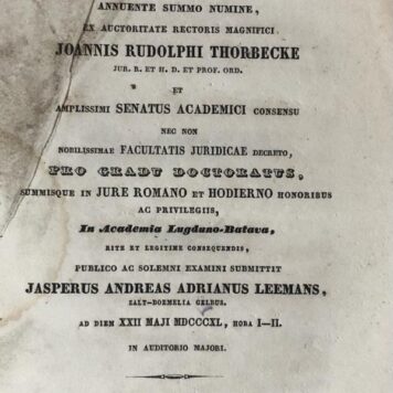 [Dissertation 1840] Legal dissertation University Leiden: Dissertatio juridica inauguralis de crimine incendii [...] Leiden H.W. Hazenberg en Co. 1840, 48 pp.