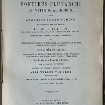 Specimen literarium inaugurale de fontibus Plutarchi in vitis Gracchorum [...] Leiden Gebr. Van der Hoek 1878