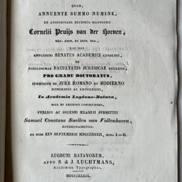 [Dissertation 1839] Dissertatio philosophico-juridica de matrimonio [..] Leiden S. & J. Luchtmans 1839, (10)+72+(3) p.