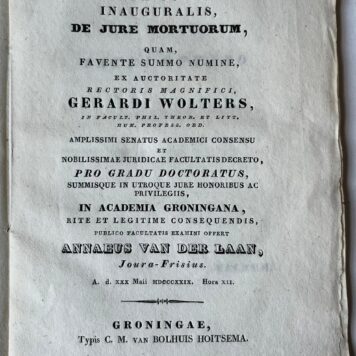 [Dissertation 1829] Disputatio philosophico-juridica inauguralis, de jure mortuorum [...] Groningen C.M. van Bolhuis Hoitsema 1829, (8)+54+(9) pp.