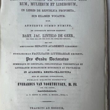 Dissertatio oeconomico-politico-litteraria qua Platonis doctrina de communione bonorum, mulierum et liberorum [...] Utrecht J.G. Broese 1850