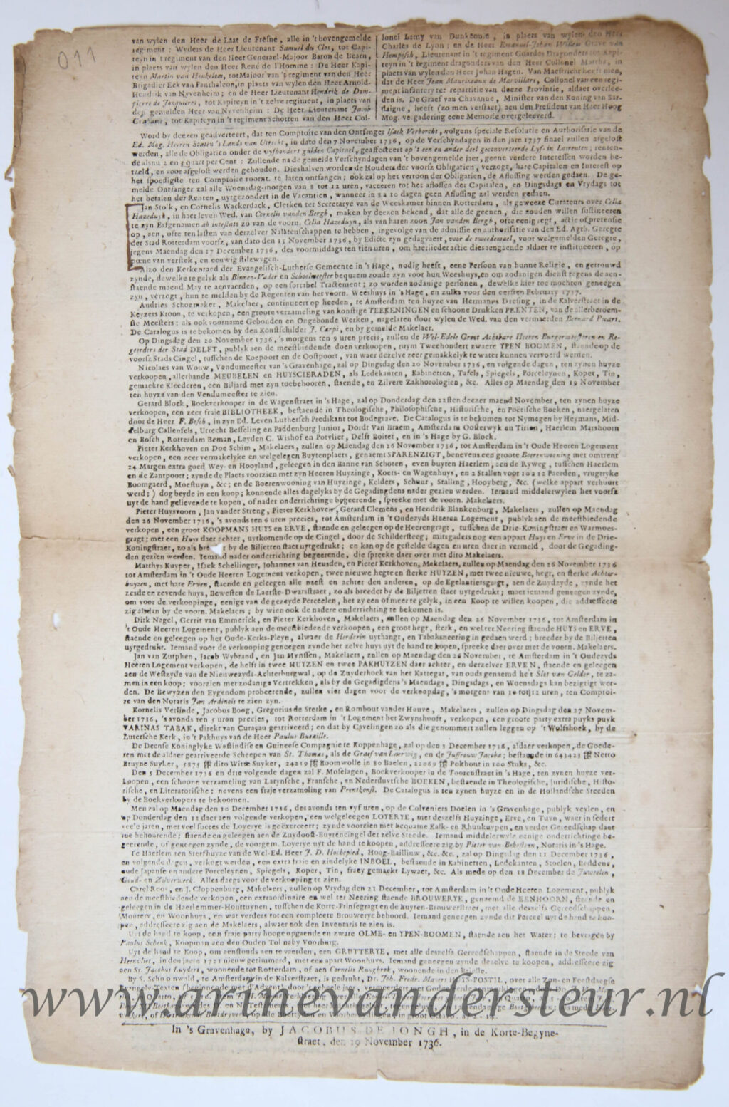 [Newspaper/Krant 1736] ’s Gravenhaegse Maendaegse Courant 1736, No 139, 1 p.