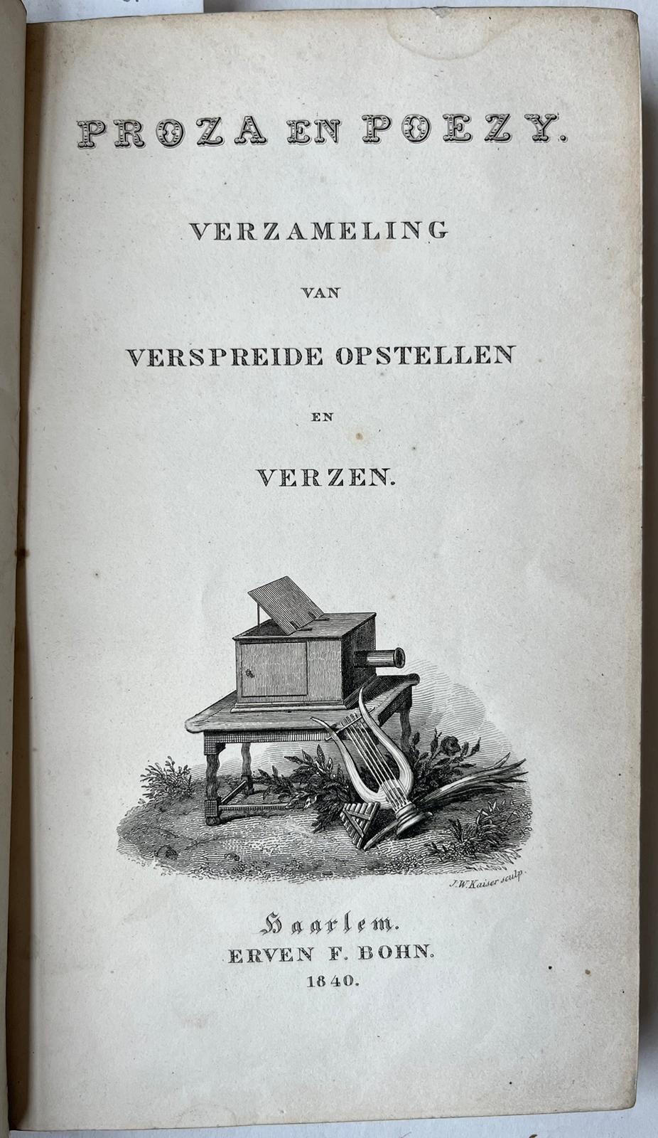 [Beets, Nicolaas] - [Literature 1840] Proza en poezy. Verzameling van verspreide opstellen en verzen. Haarlem, Erven F. Bohn, 1840, 170 pp.