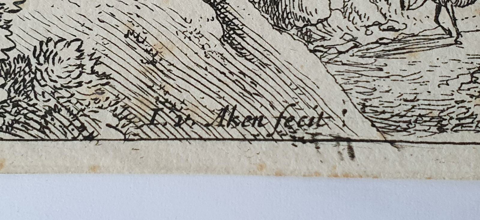 [Antique etching, ets] J. v. Aken, after H. Saftleven. Landscape: view of the Rhine, published 1624-1661.