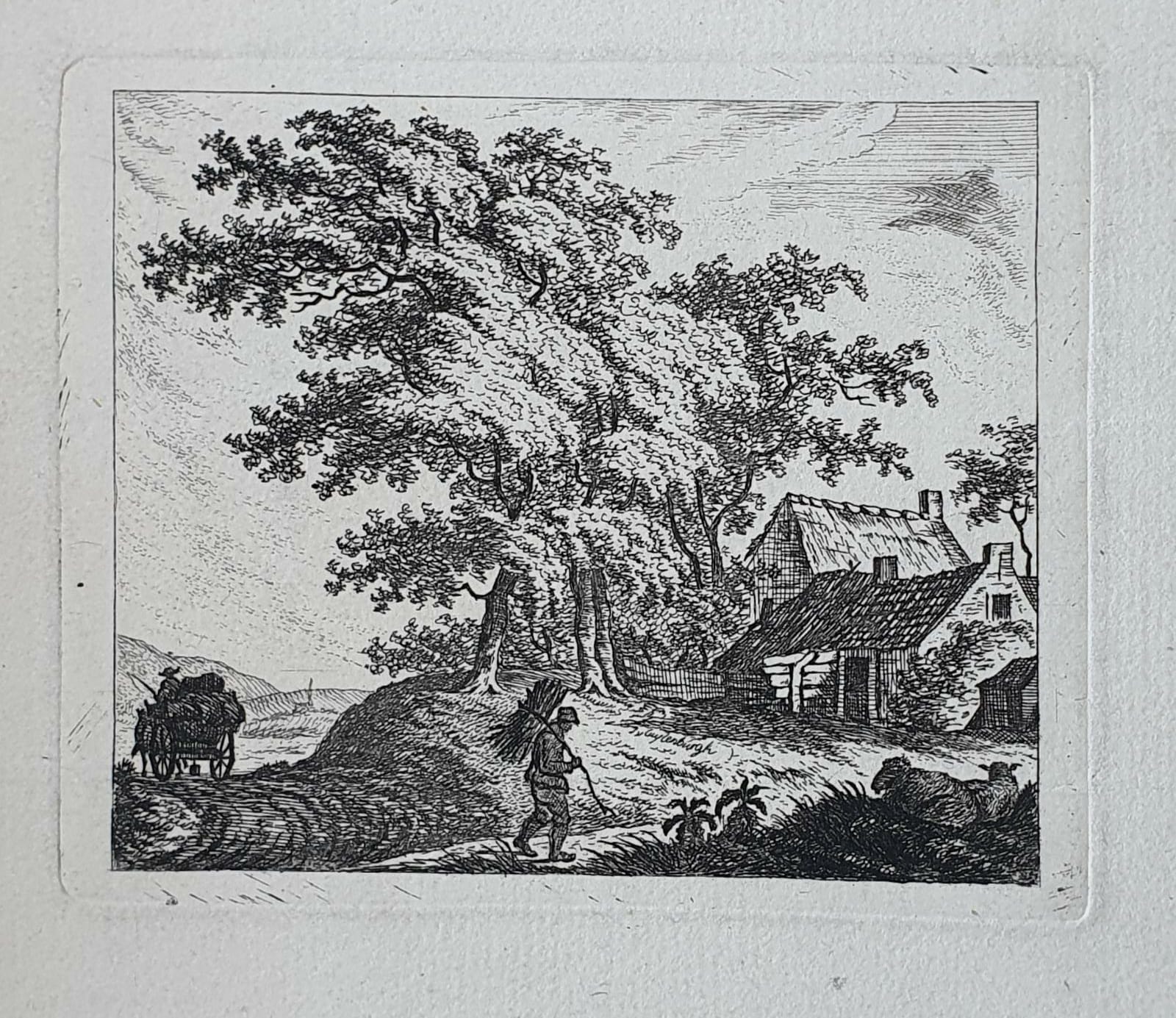 [Original etching, ets] J.E. v. Cuylenburgh. Landscape with wayfarer, published 1800-1850.