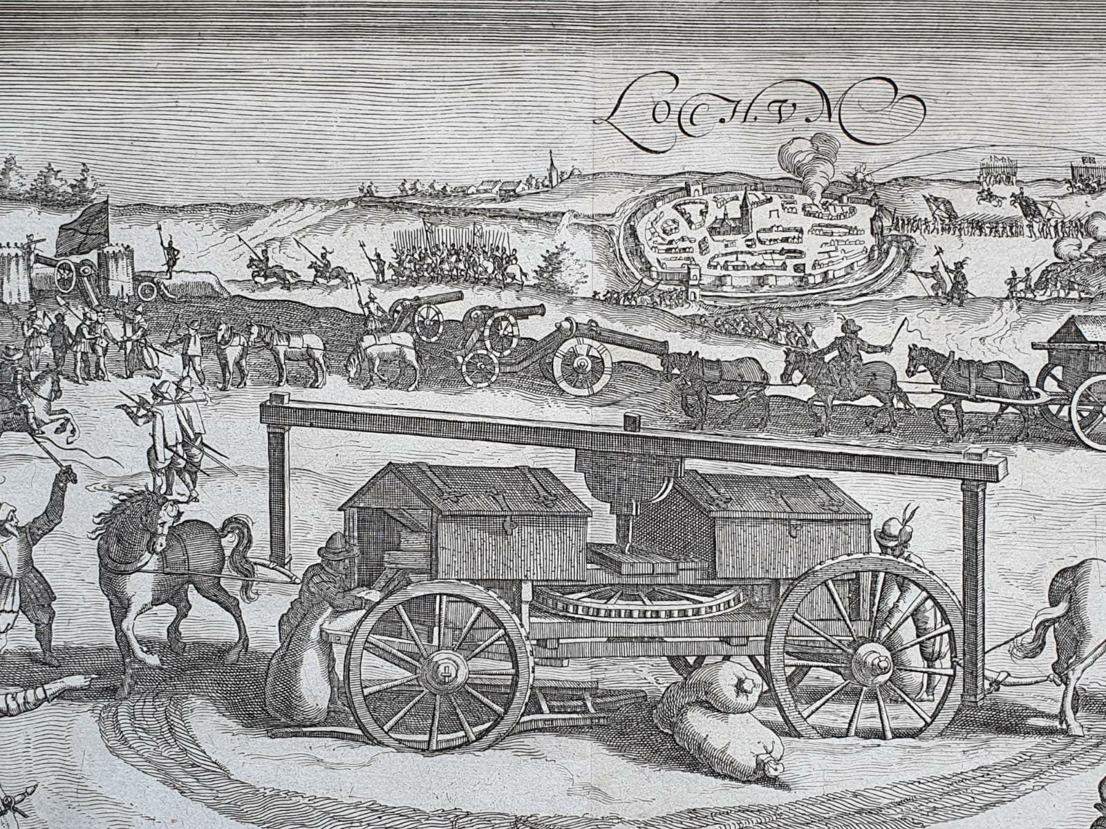 [Antique etching and engraving, ets en gravure, print] Monogrammist HVD, Capture of Lochem by Spinola and the flour carts in his army in 1606, published before 1650.