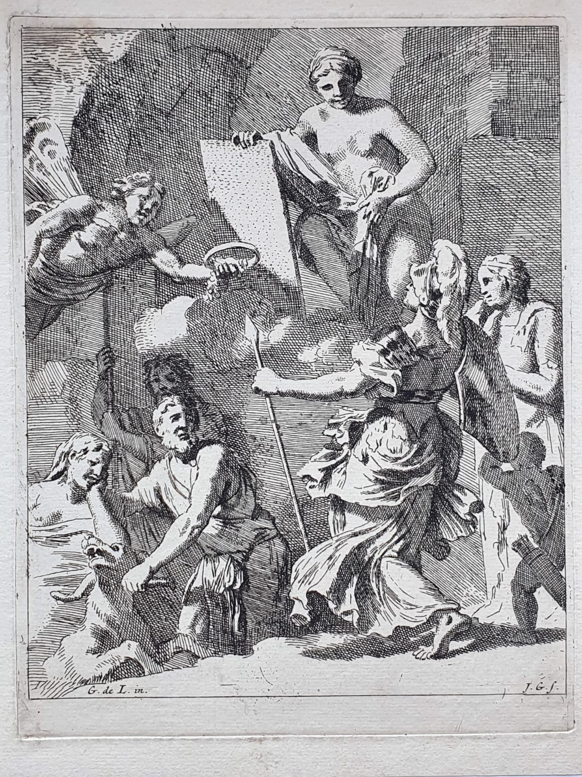 [Antique print, etching/ets] Allegory of printing/allegorie van het uitgeven, published 1650-1750.