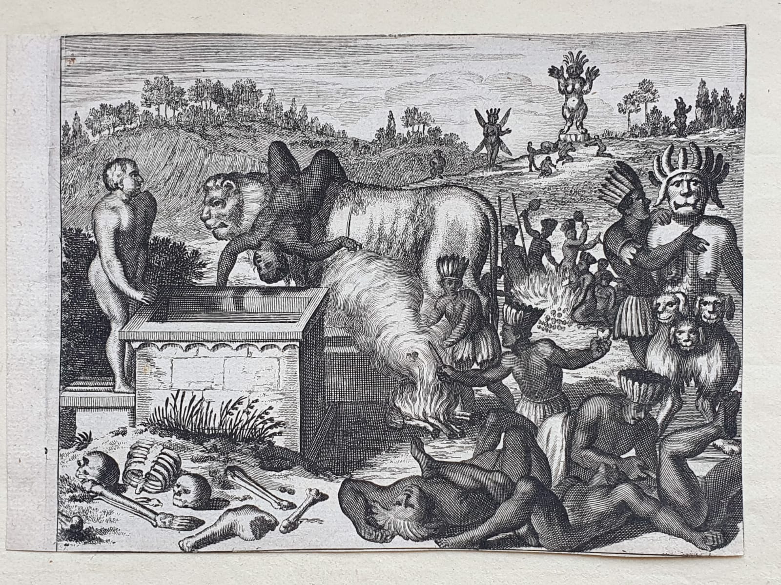 [Original engraving, gravure] J. van Meurs [?] The Island of Sacrifice, published 1670-1671.