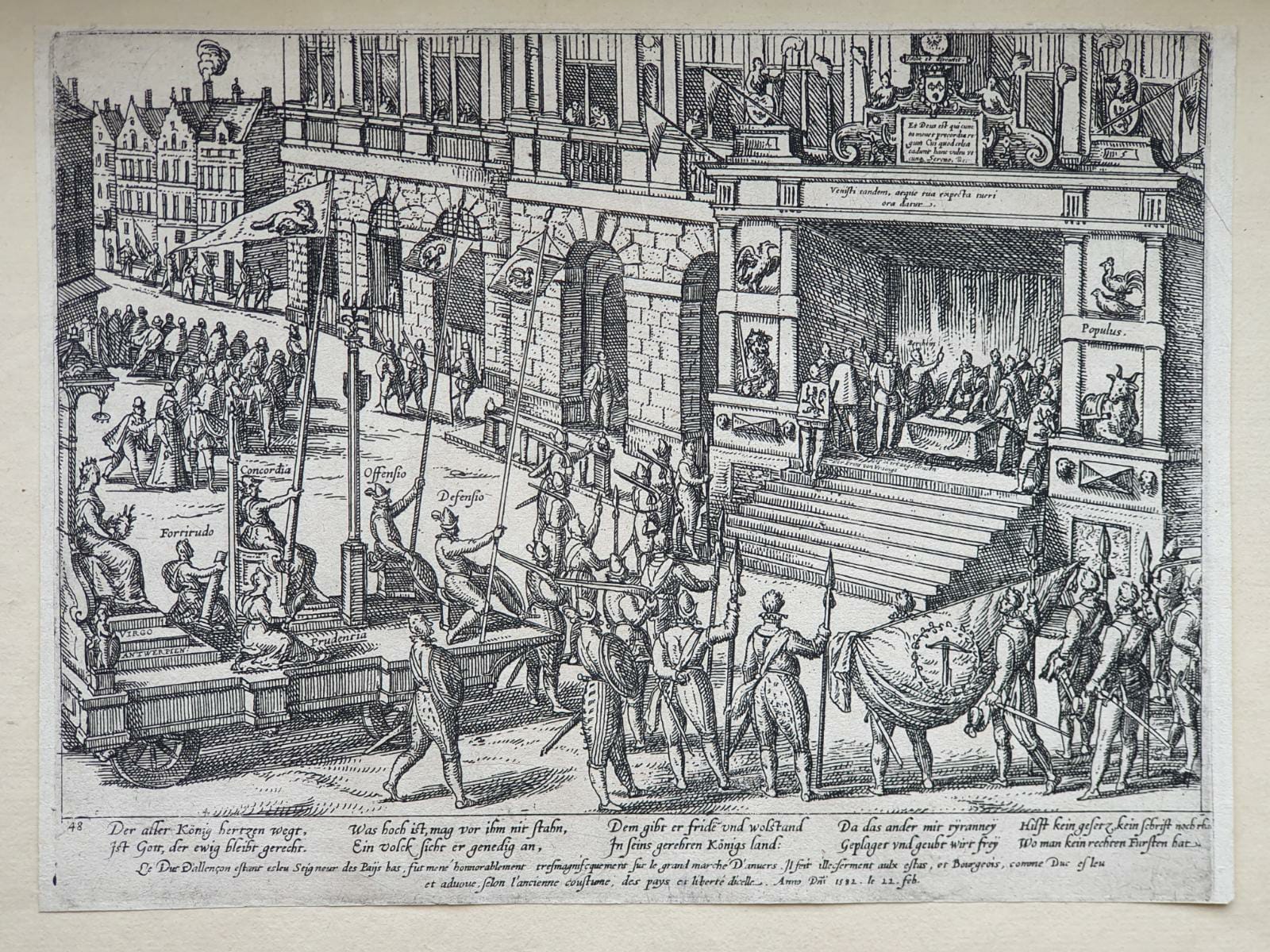 [Antique etching, ets, history print] F. Hogenberg, Anjou takes the oath to the city of Antwerp, published before 1600.