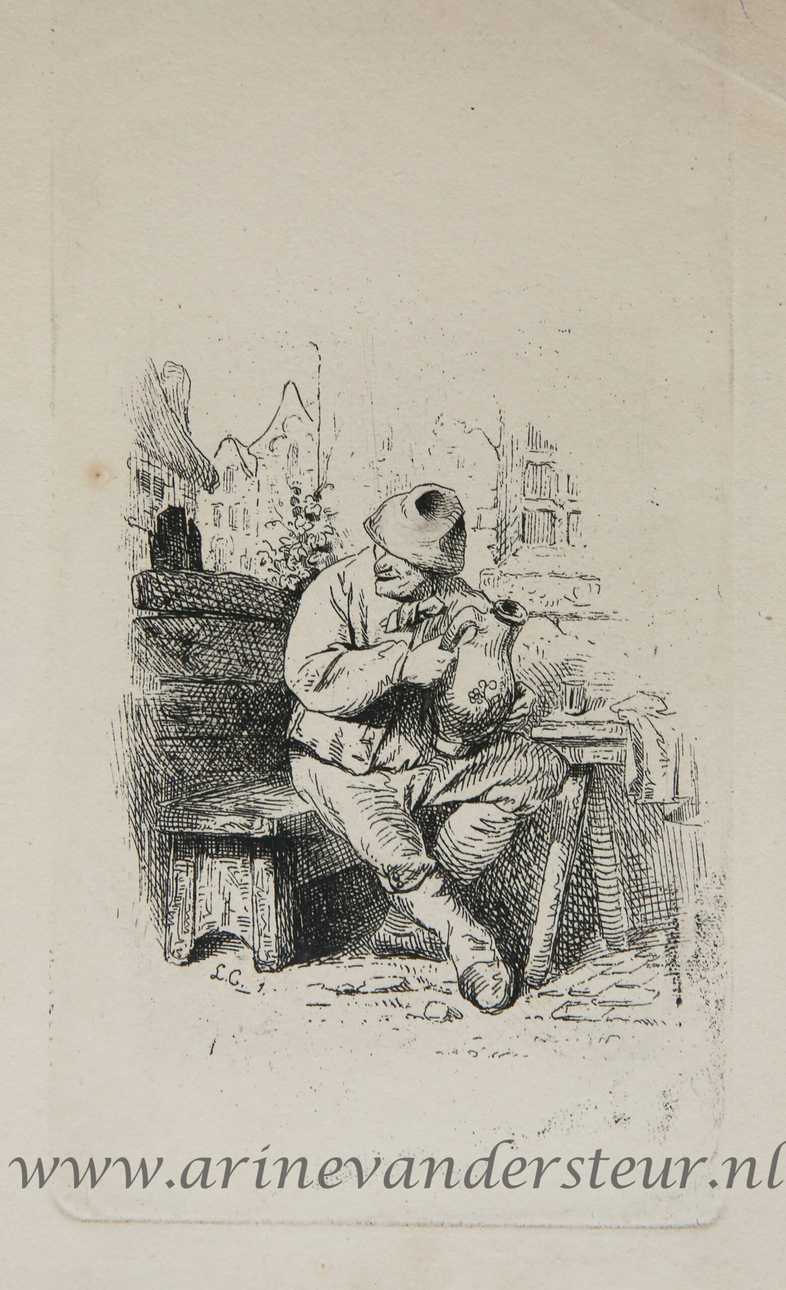 [Original etching, ets] L.A. Carolus after C. Bega. Seated Peasant, published before 1850.