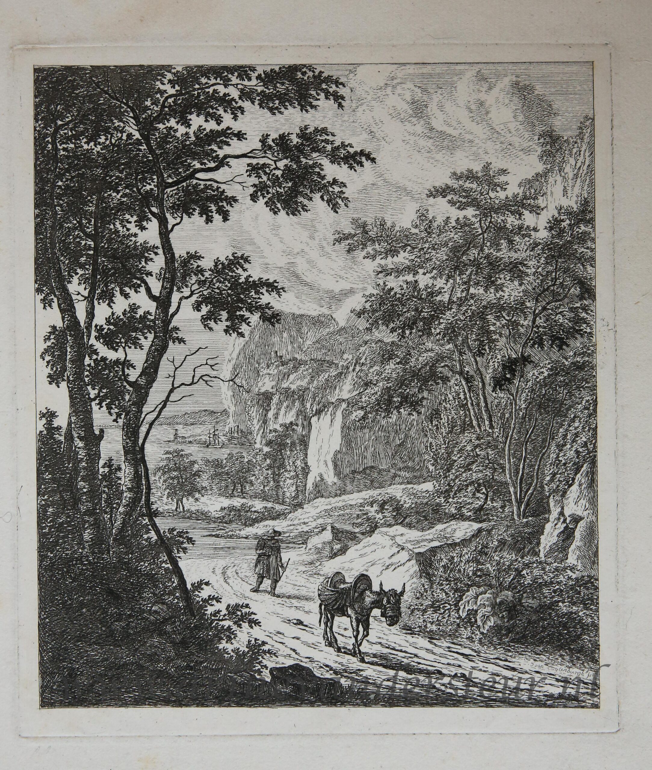 [Original etching, ets] J.E. v. Cuylenburgh. Landscape with a donkey, published 1818.