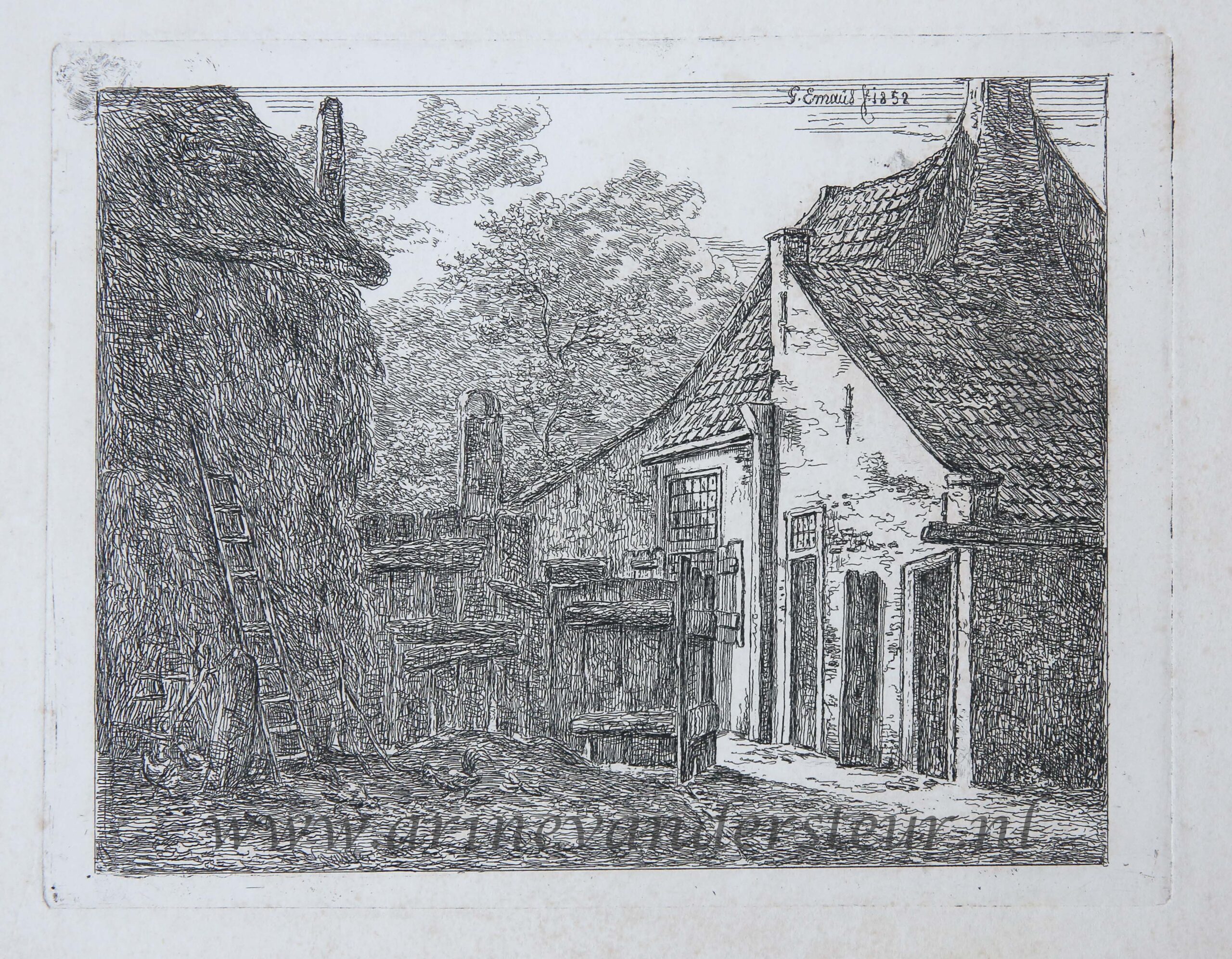 [Original etching, ets] G.E. de Micault. The farm at Pernis. (state I), published 1852.
