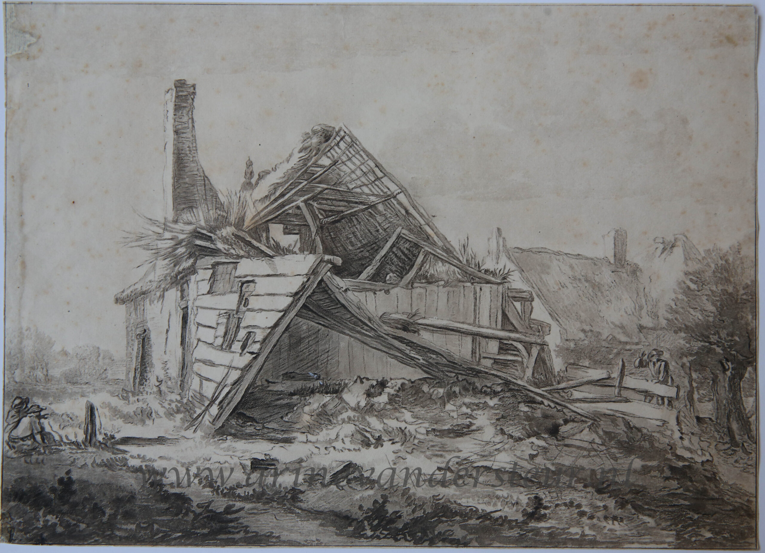 [Antique printdrawing, prenttekening] C. Brouwer after J. I. van Ruisdael, A destroyed farm,published 1821.