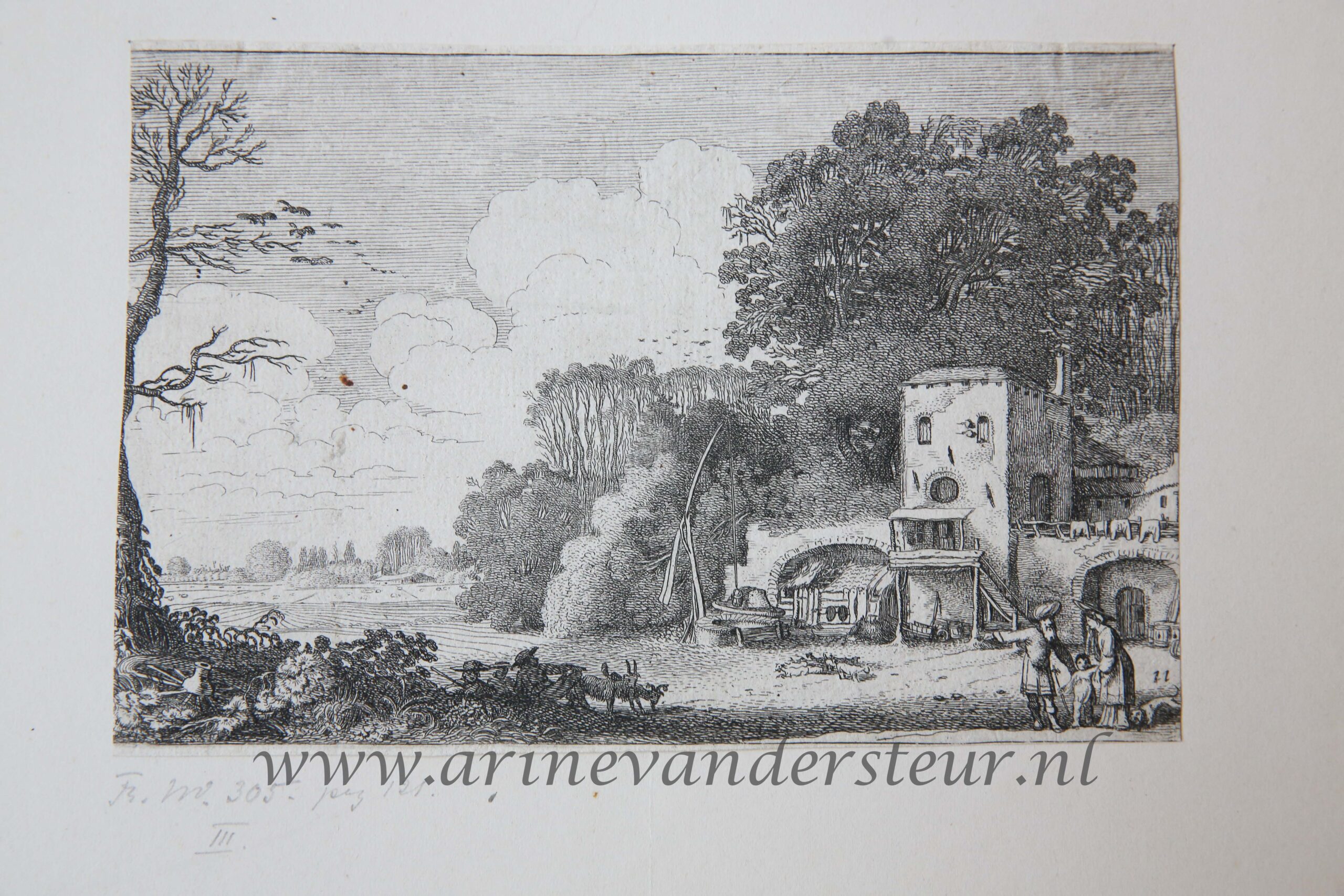 [Original etching, ets, Biblical print] J. v.d. Velde II, Abraham casting out Hagar and Ishmael, published 1600-1650.