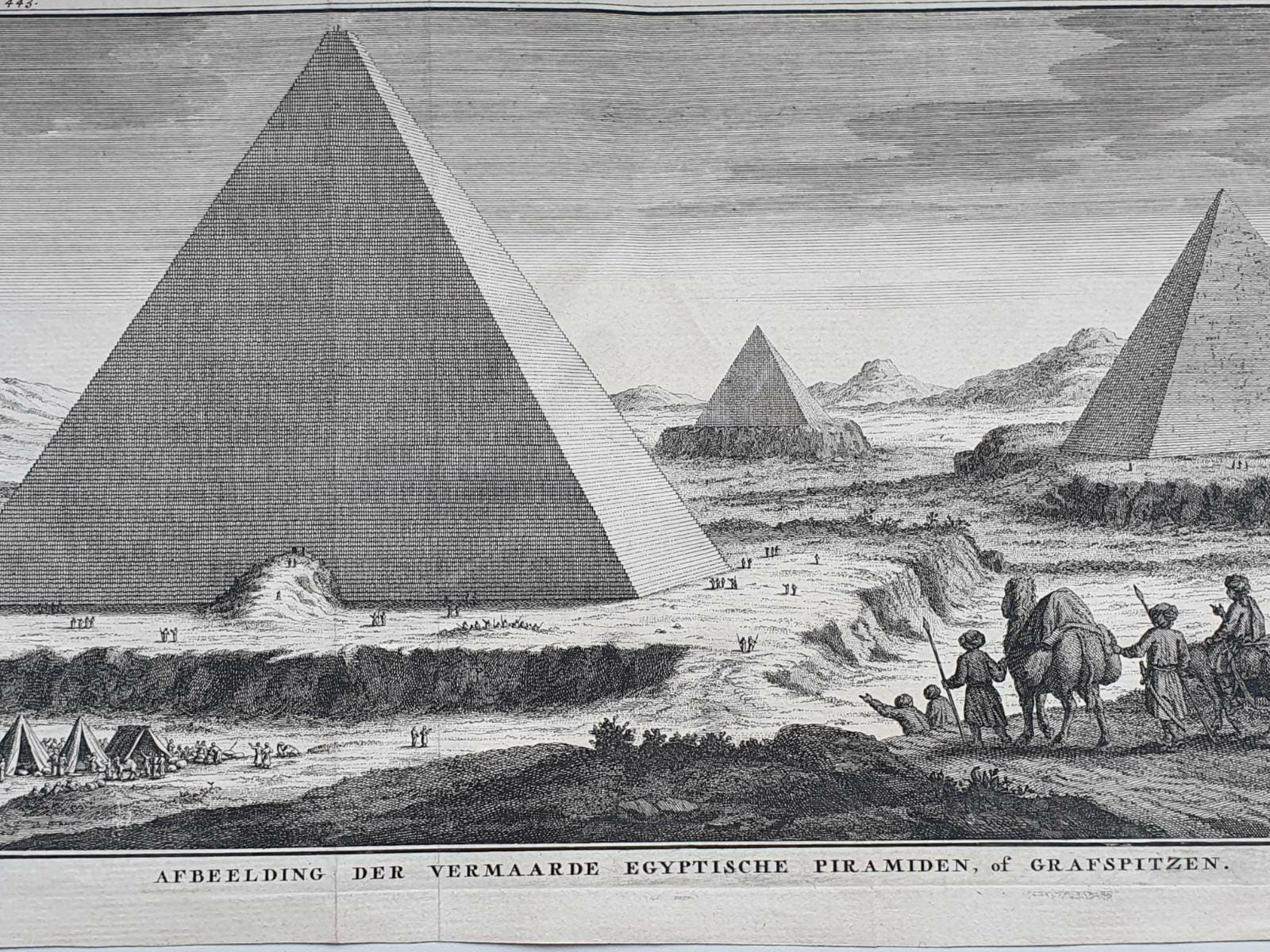 [Antique etching and engraving, ets en gravure, print] J.C. Philips, The Pyramids in Egypt, published 1732-1733.