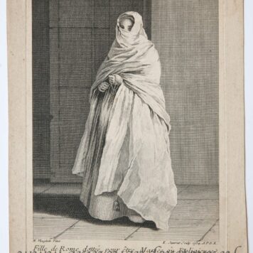 [Antique etching and engraving] E. Jeaurat after N. Vleughels, Standing veiled woman (Gesluierde vrouw), published 1734.