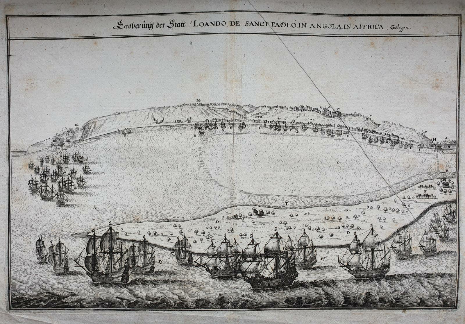 [Antique etching, ets] M. Merian, Luanda, Africa, published before 1650.