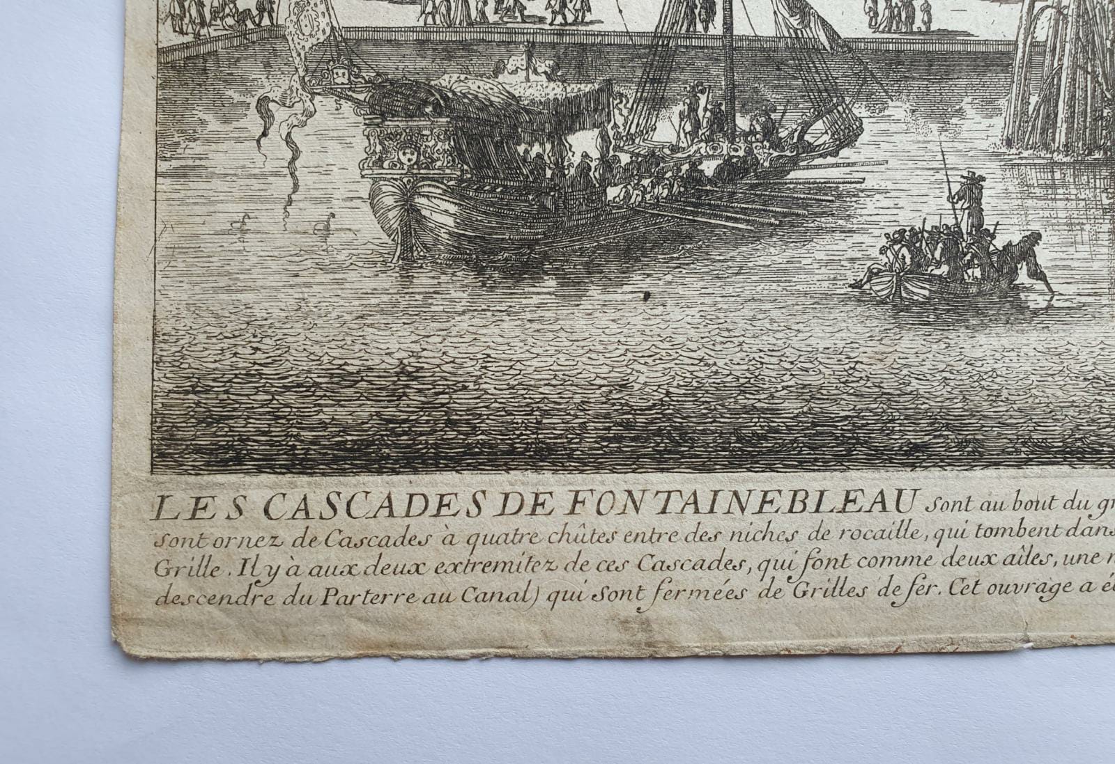 [Antique etching, ets] N. Langlois, Les cascades de Fontainebleau (Waterval bij Fontainebleau, Parijs), published before 1700.