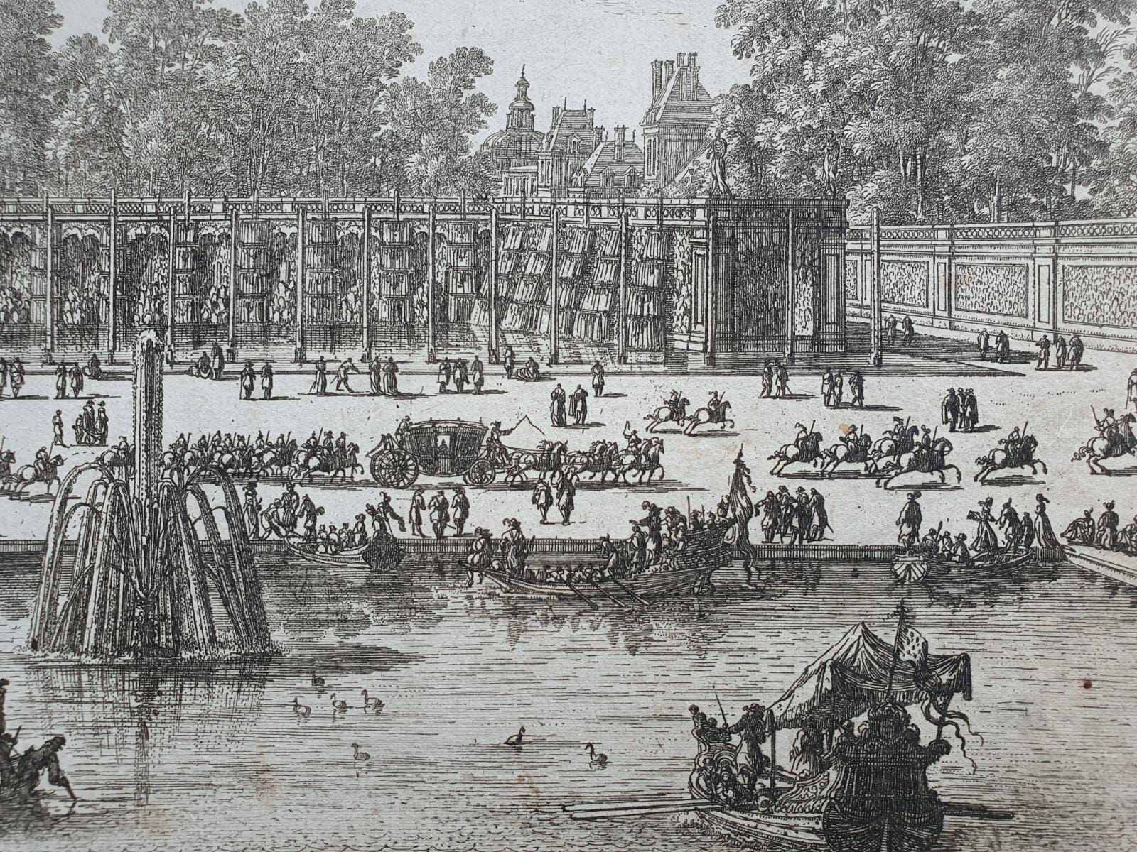 [Antique etching, ets] N. Langlois, Les cascades de Fontainebleau (Waterval bij Fontainebleau, Parijs), published before 1700.
