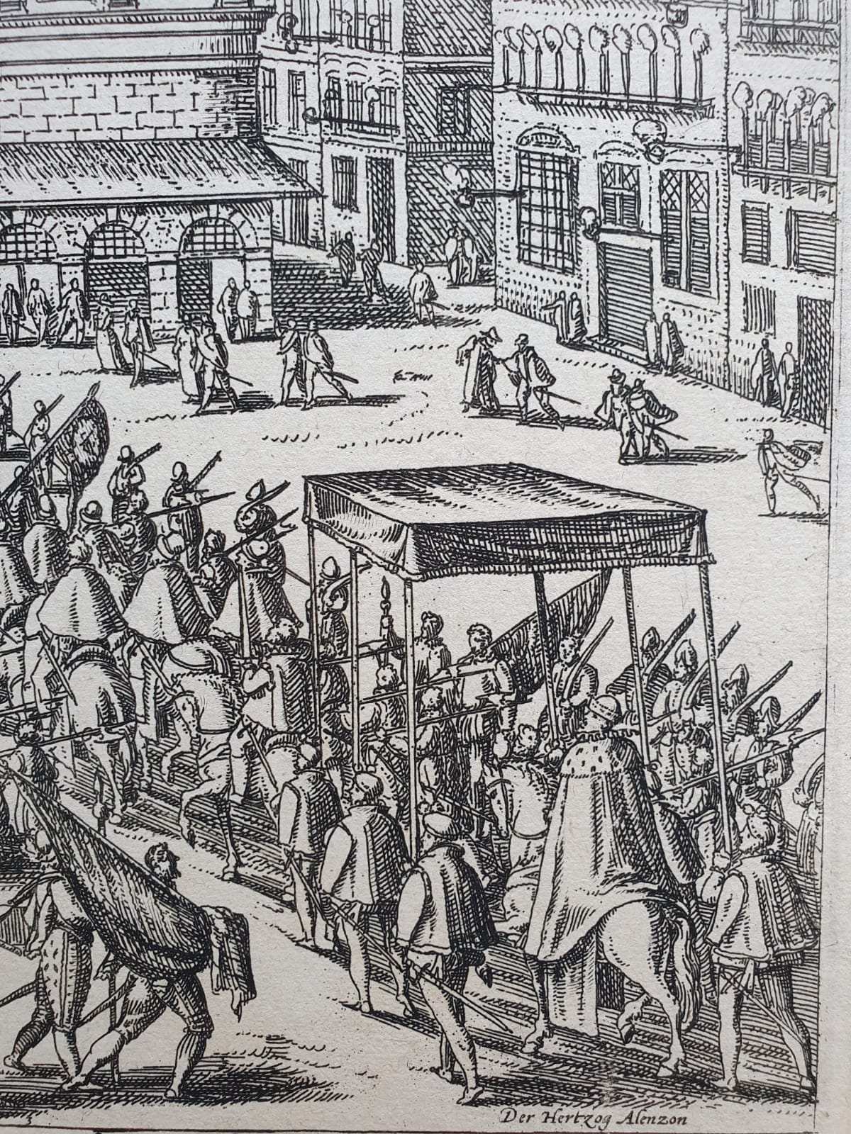 [Antique etching, ets, Antwerpen] F. Hogenberg, Entry of the Duke of Anjou in Antwerp, published 1582.