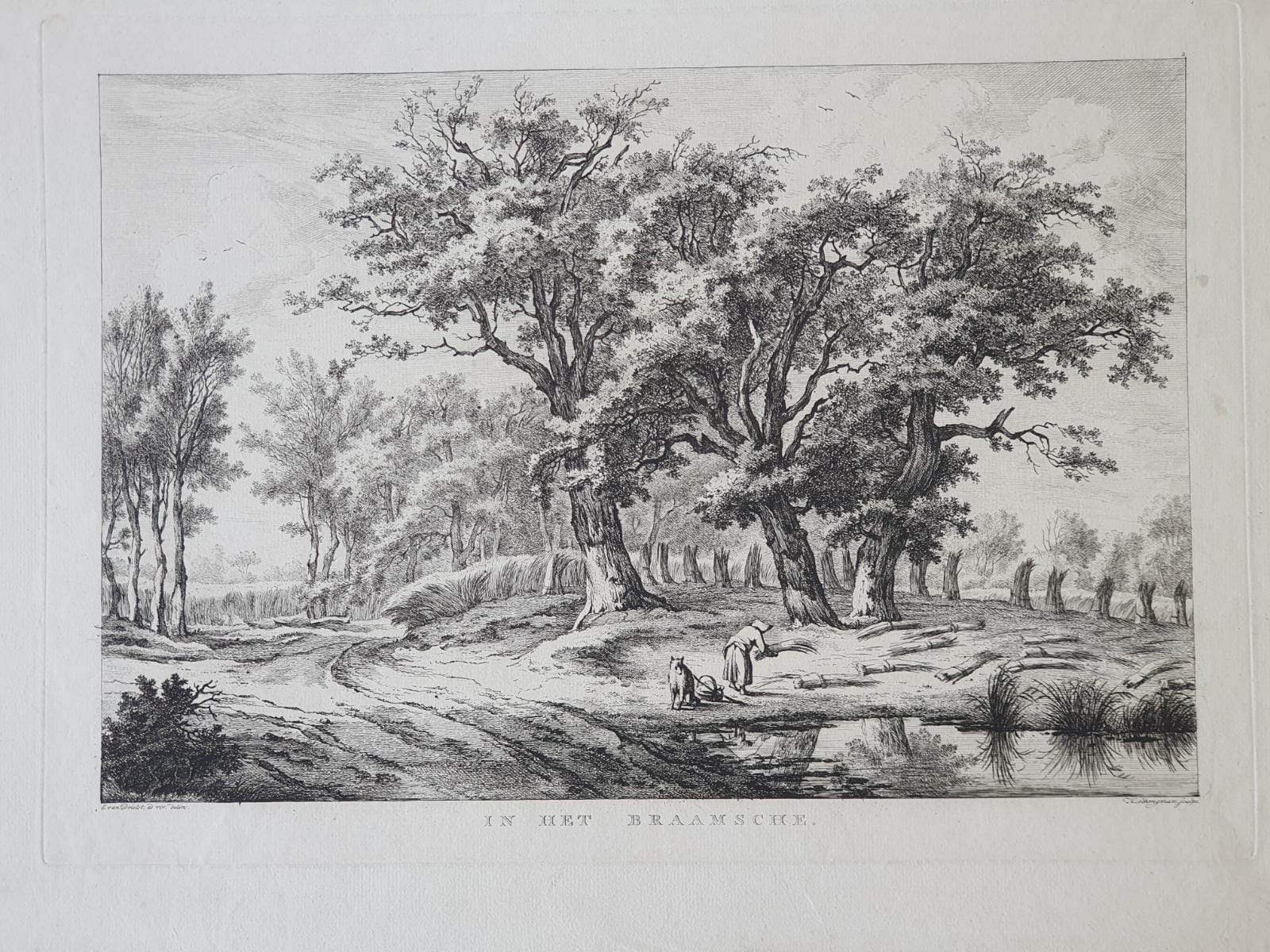 [Antique etching and engraving] E.v. Drielst, after H. Schwegman, IN HET DRAAMSCHE, published before 1800.
