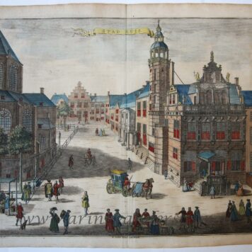 [Antique print, handcolored etching, The Hague] STAD HUIS (stadhuis Den Haag), published ca. 1735.