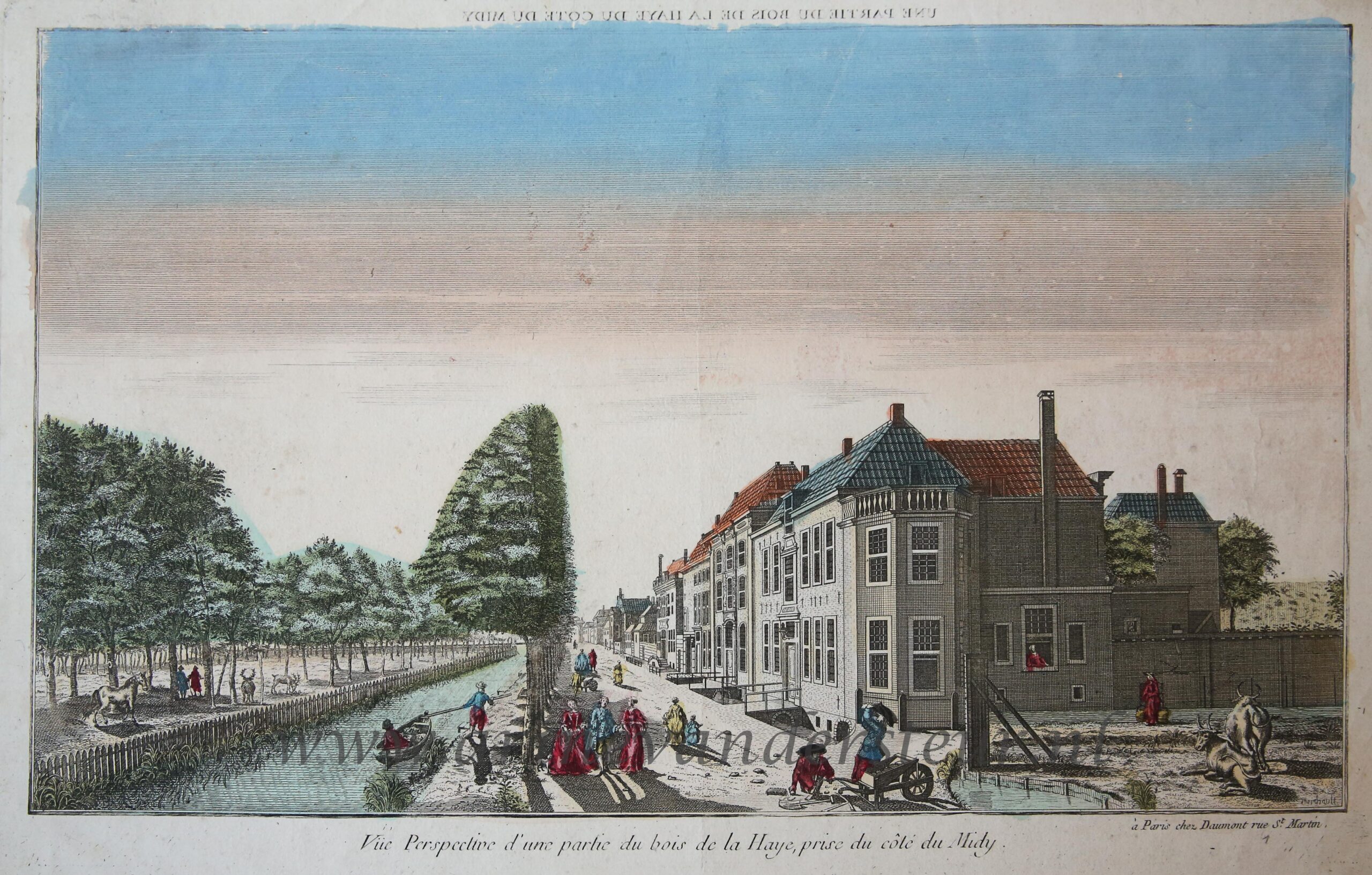  - [Handcolored Opticaprent/Optical view The Hague/Den Haag] UNE PARTIE DU BOIS DE LA HAYE DU COTE DU MIDY (Haagse Bos, Prinsessengracht Den Haag), published ca. 1770.