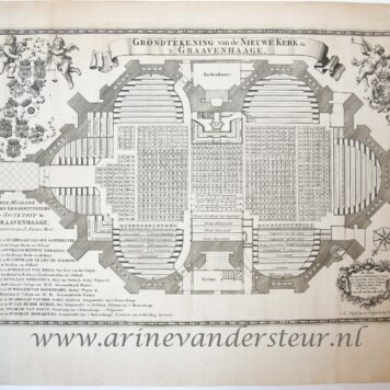 [Antique print; etching and engraving] GRONDTEKENING van de NIEUWEKERK in 's GRAVENHAAGE (Nieuwe kerk te Den Haag, 's-Gravenhage), published 1772.