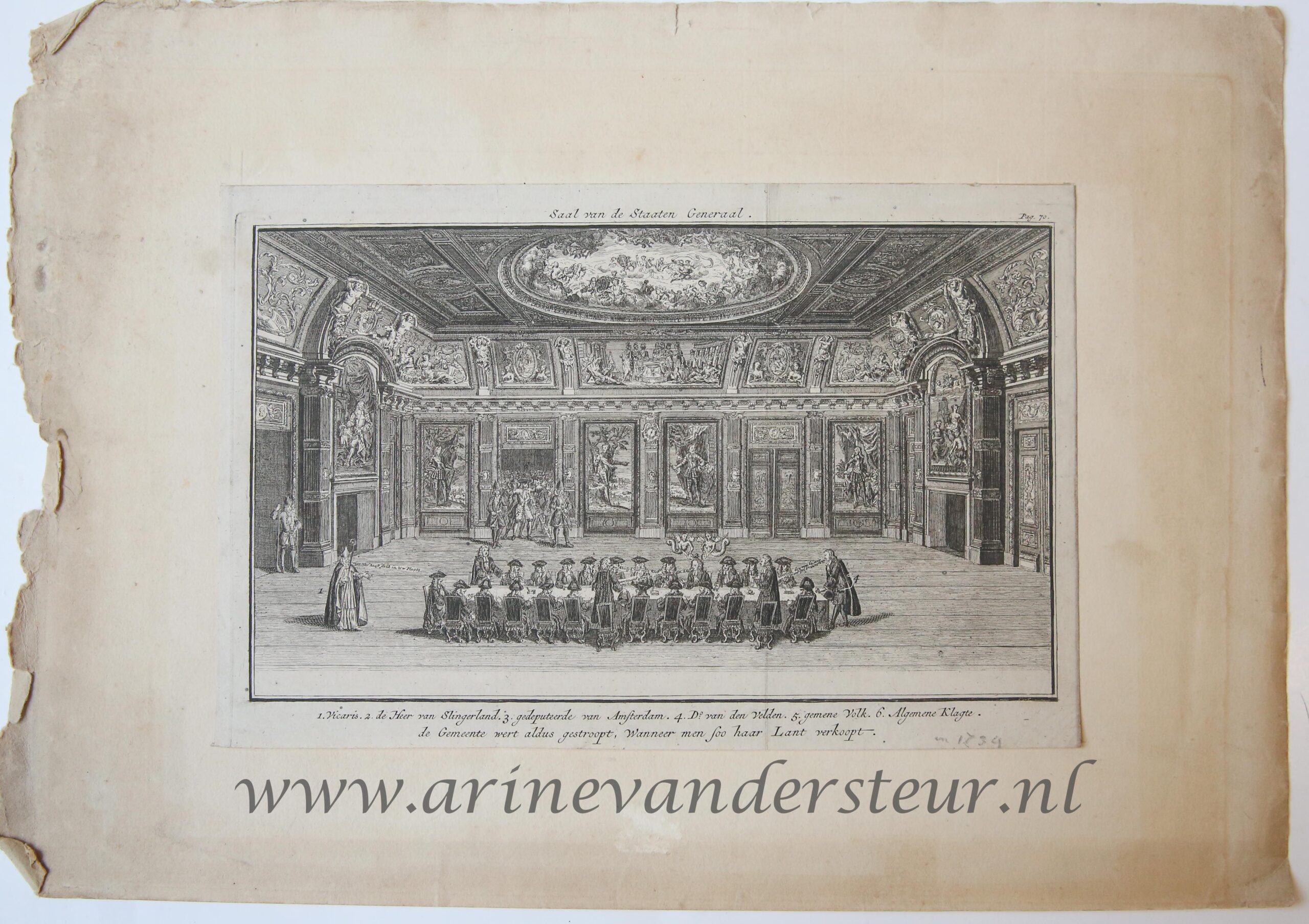 [Antique print; etching] Saal van de staaten generaal (Zaal Staten-Generaal), published 1734.