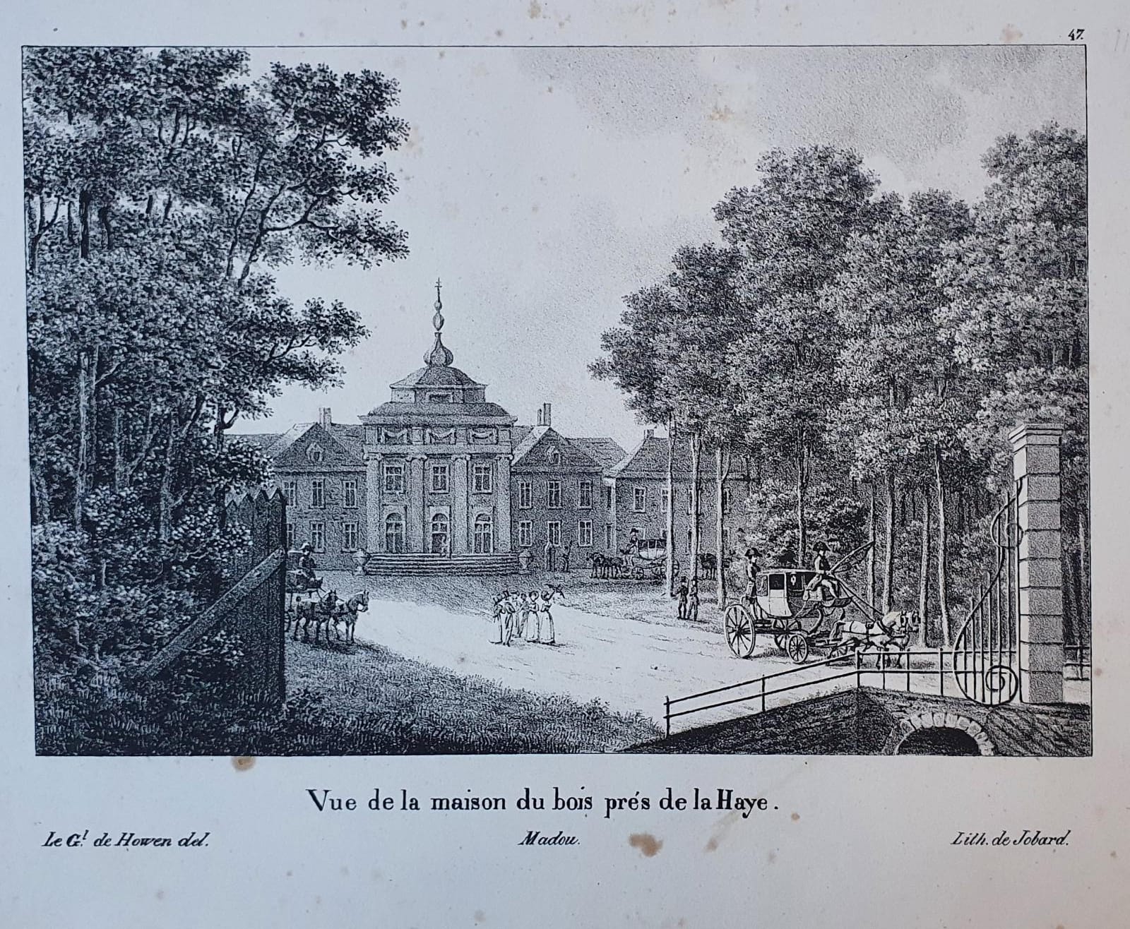 [Antique print, lithography] Vue de la maison du bois pres de la Haye (Huis ten Bosch Den Haag), published 1825.