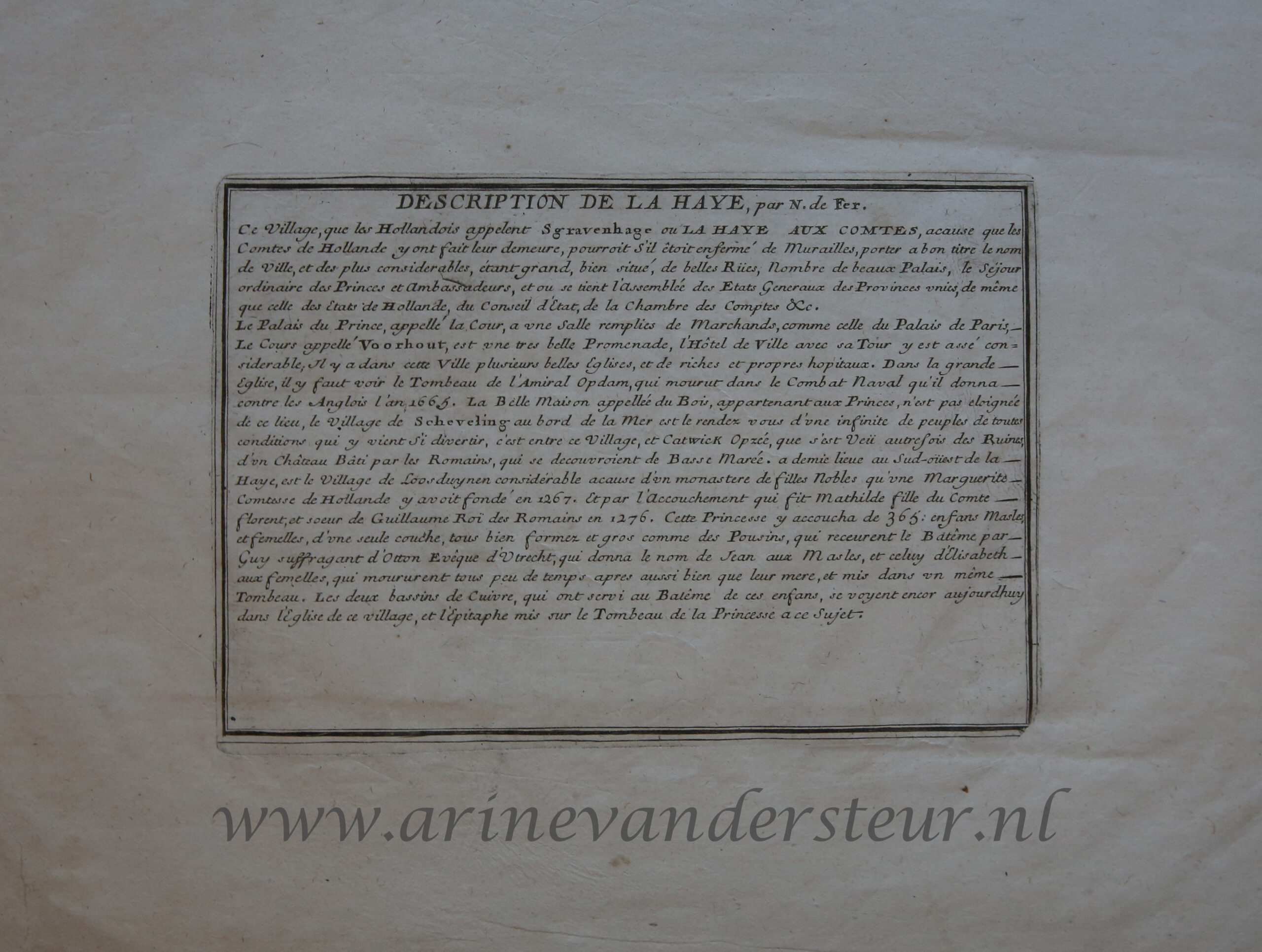 [Cartography, antique print, etching] LA HAIE (The Hague/Den Haag), published 1705.